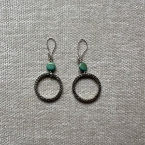 Stamped silver tone and faux turquoise earrings